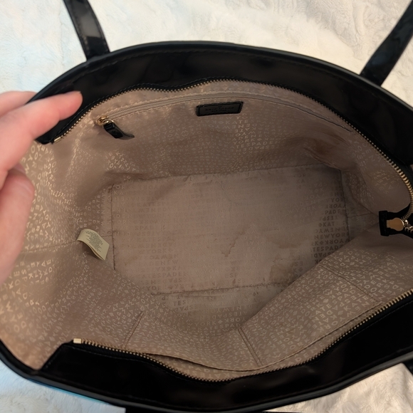 Kate Spade Black Patent Leather Tote Bag With Perforated Spades Design - Picture 9 of 9